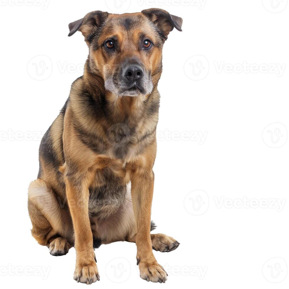 Beautiful mixed breed dog sitting and looking at camera photo
