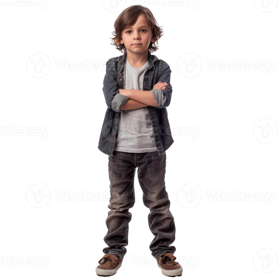 Confident young boy posing with arms crossed photo