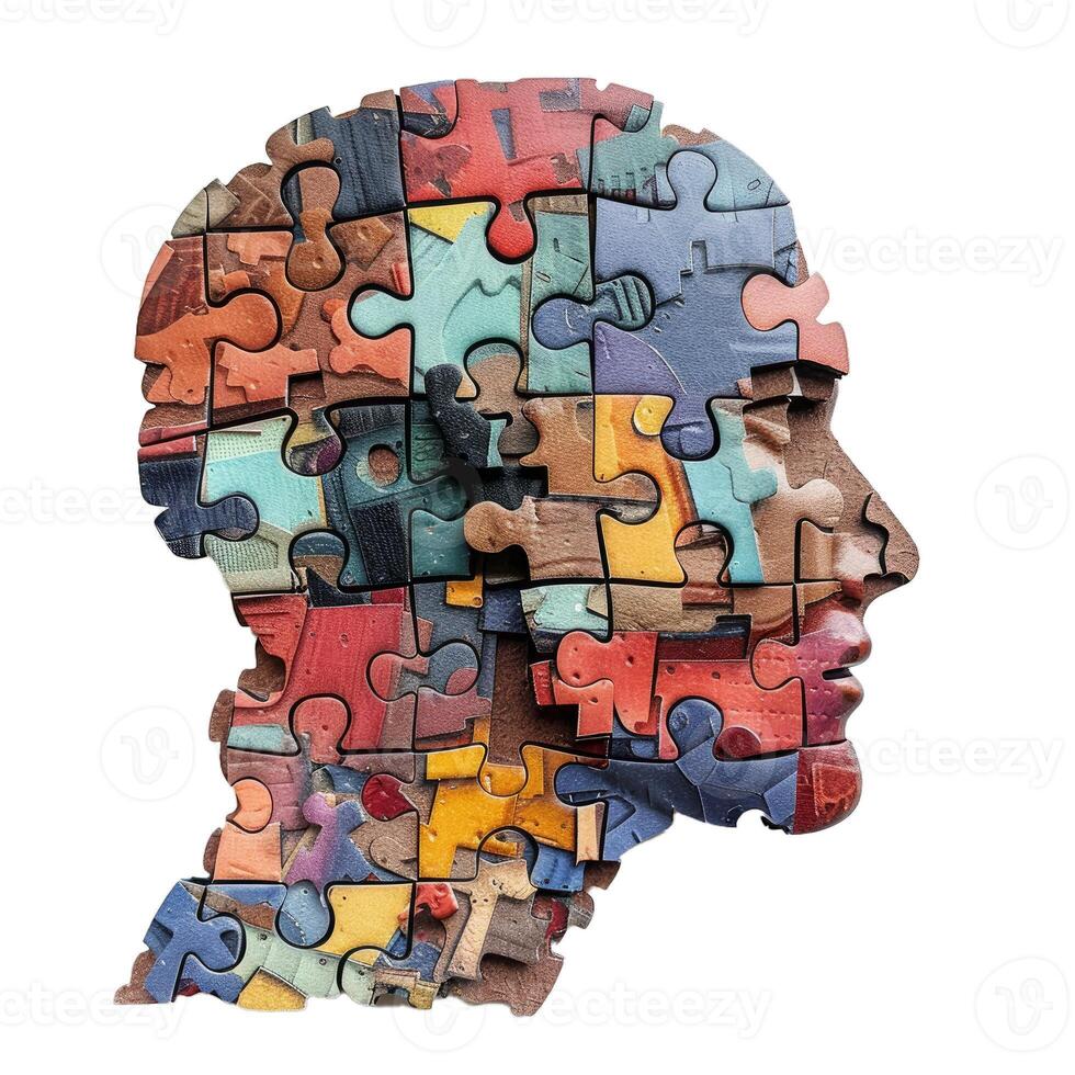 Human head made of puzzle pieces representing mental health photo