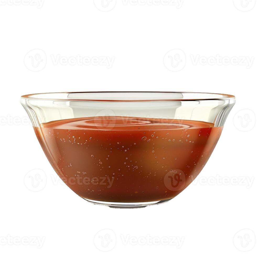 Glass bowl filled with caramel sauce on white background photo