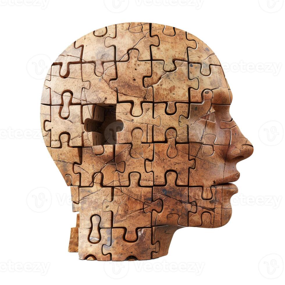 Human head made of puzzle pieces showing concept of problem solving photo