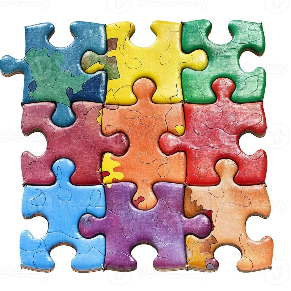 Colorful puzzle pieces forming a square shape photo