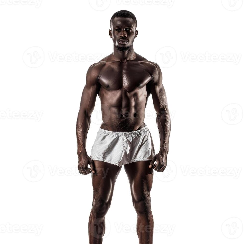Fit young man in sport shorts on transparent background photo