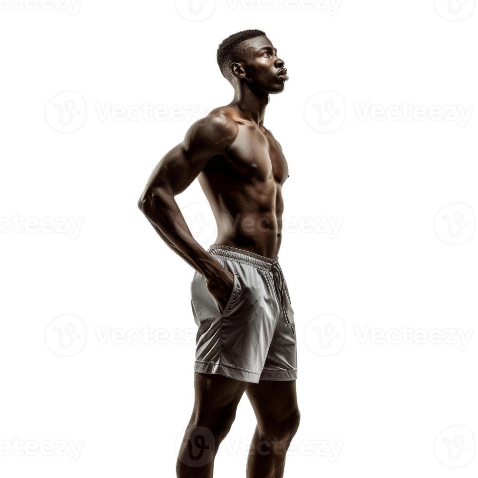 Athletic man posing on transparent background photo