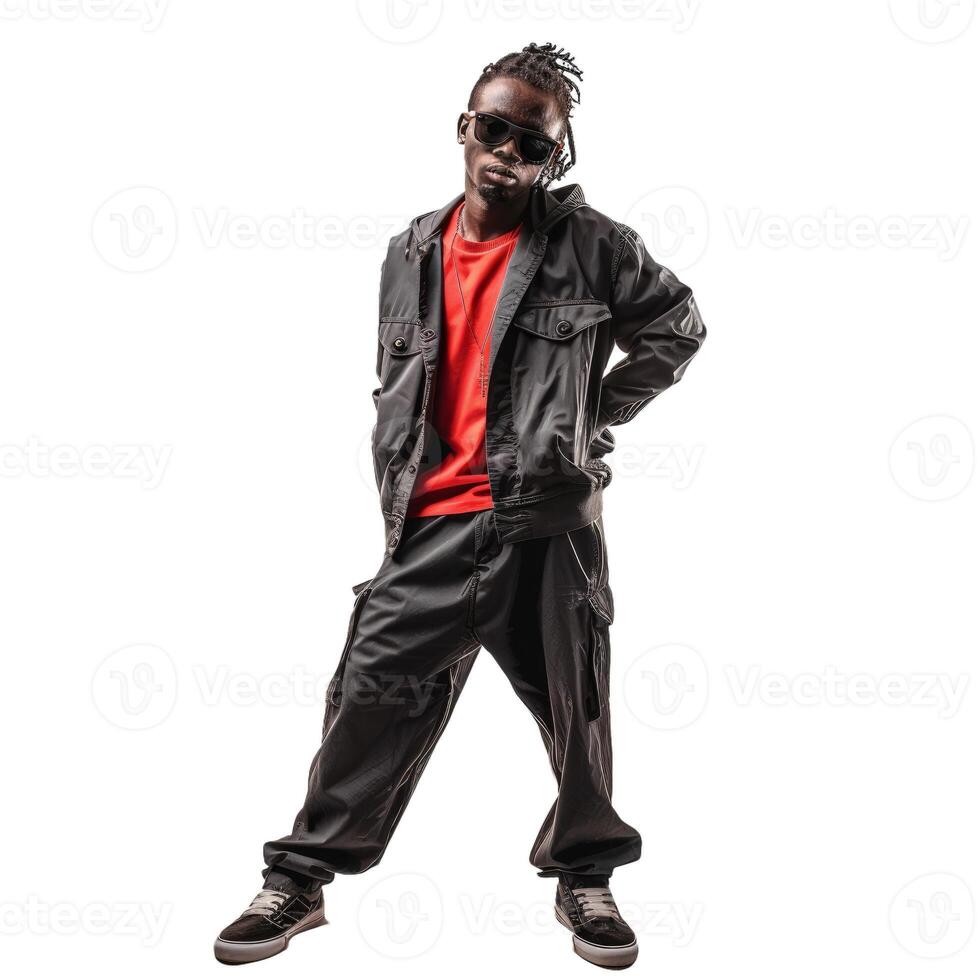 Stylish young man in hip hop attire photo