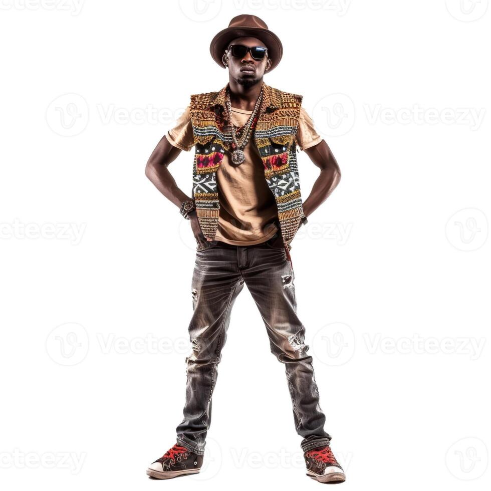 Cool urban style man with attitude on transparent background photo