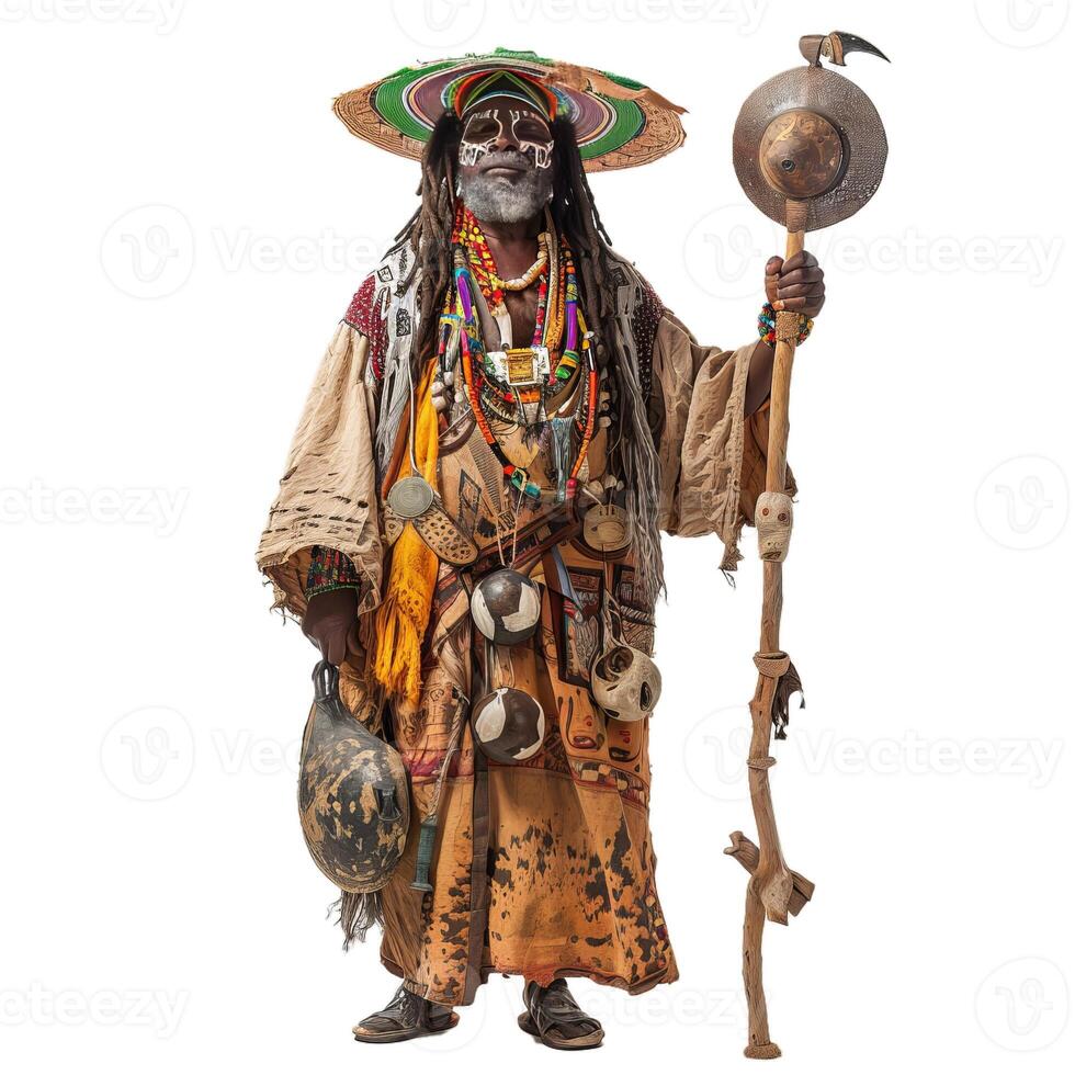 Traditional african shaman with artifacts photo