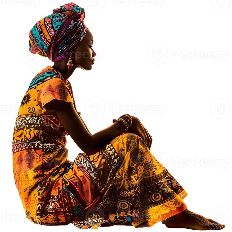African woman in traditional attire on transparent background photo