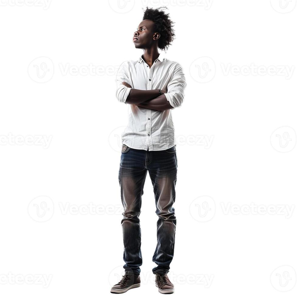 Contemplative young man on transparent background photo