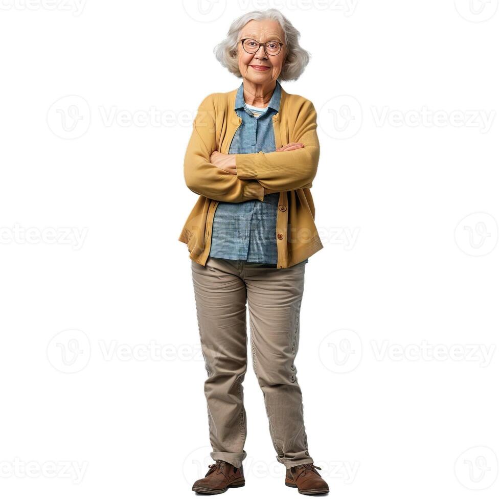 Confident senior woman standing with arms crossed photo