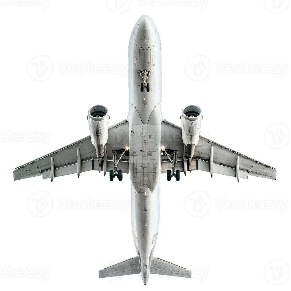 Commercial jet airliner top view isolated on transparent background photo