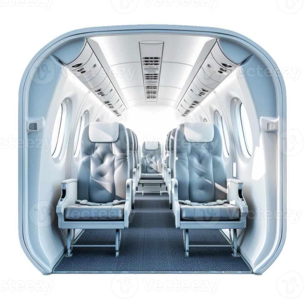 Modern airplane cabin interior with comfortable seats photo
