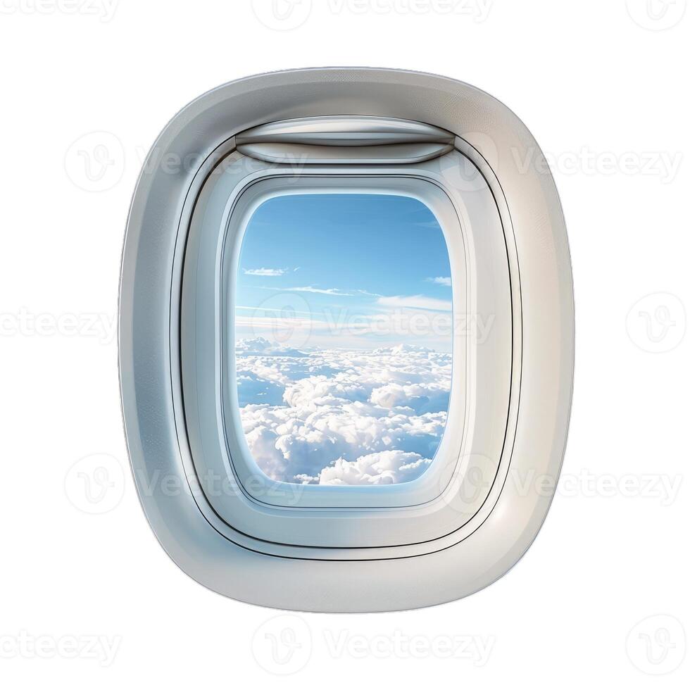 Airplane window view on cloudscape photo