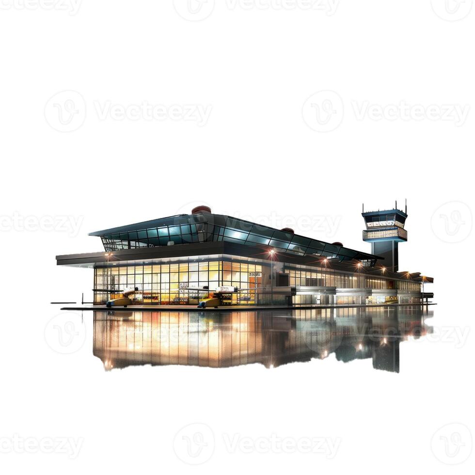 Modern diner at night with reflection on water photo