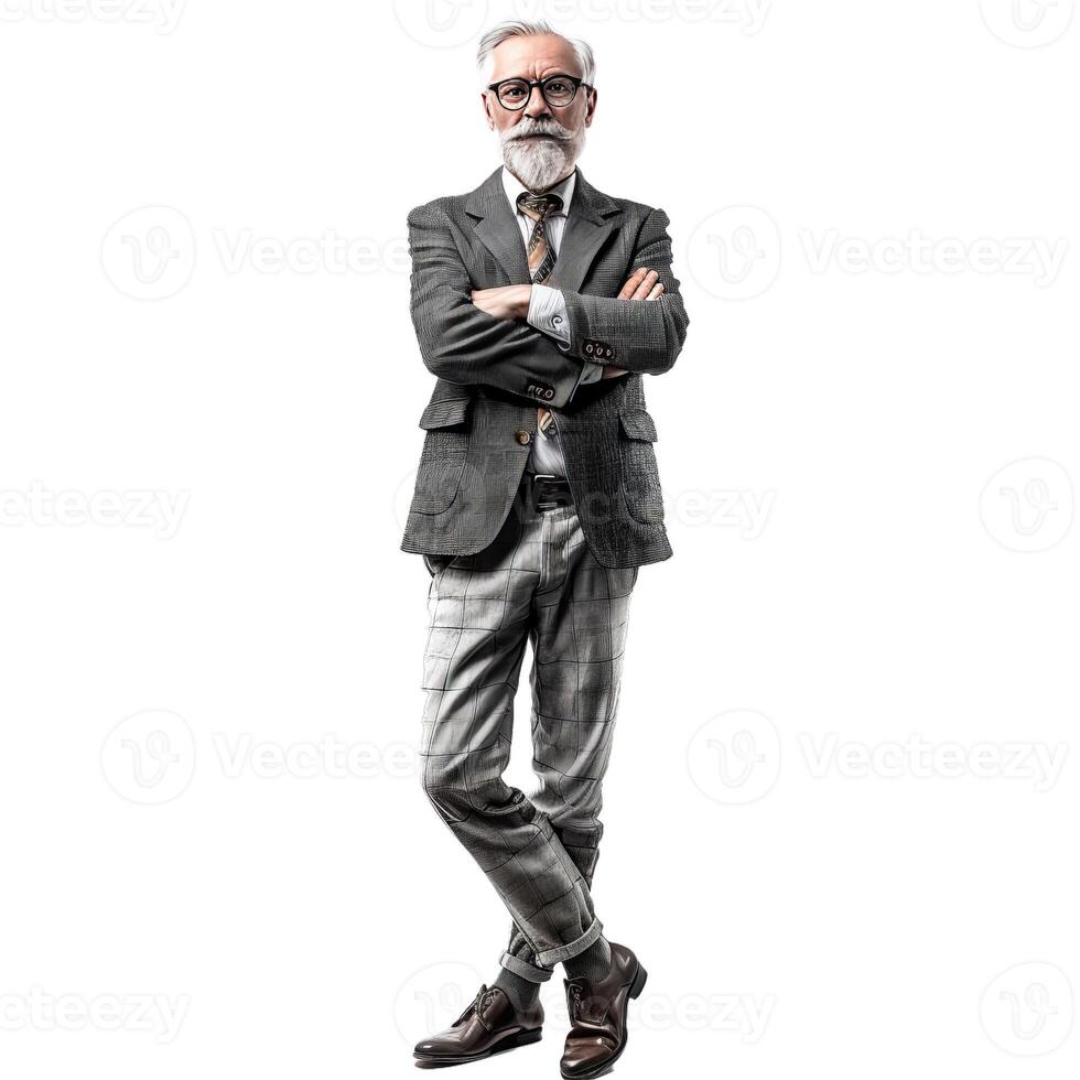 Fulllength portrait of an elderly businessman with crossed arms on a transparent background photo
