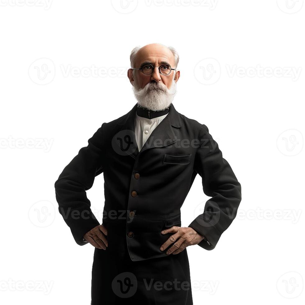 Confident senior man in classic attire on transparent background photo