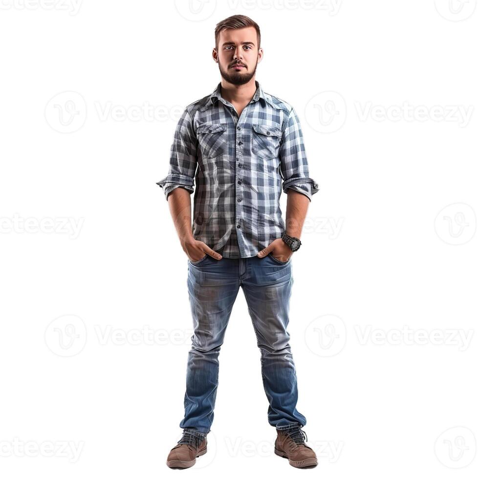 Confident construction worker standing with hands in pockets photo