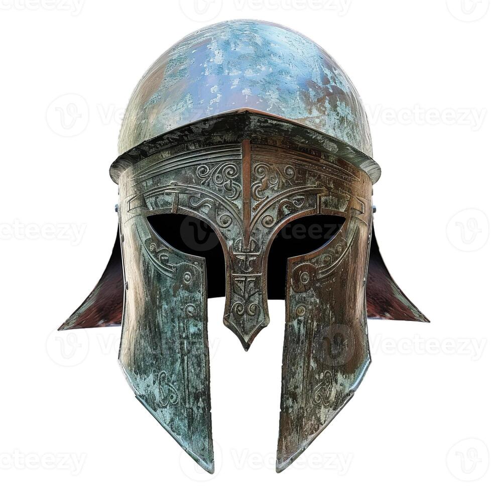 Ancient greek helmet showing patina from age photo