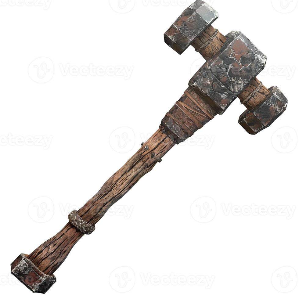 Vintage wooden hammer isolated on transparent background photo
