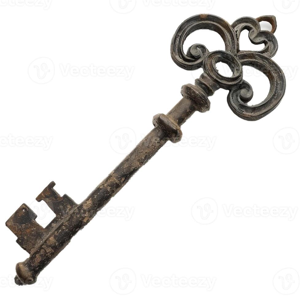 Vintage skeleton key isolated on transparent background photo