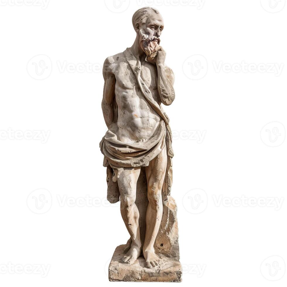 Ancient statue of bearded philosopher thinking with hand on chin photo