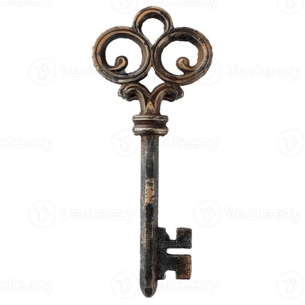 Vintage ornate skeleton key on textured background photo
