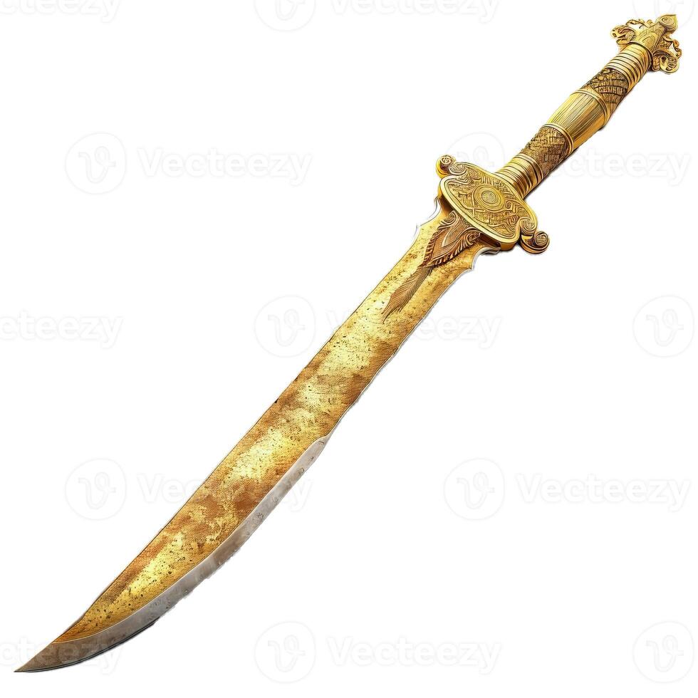 Antique golden sword on transparent background photo