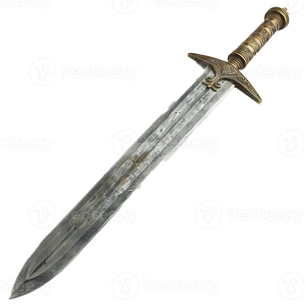 Medieval sword with intricate design on transparent background photo