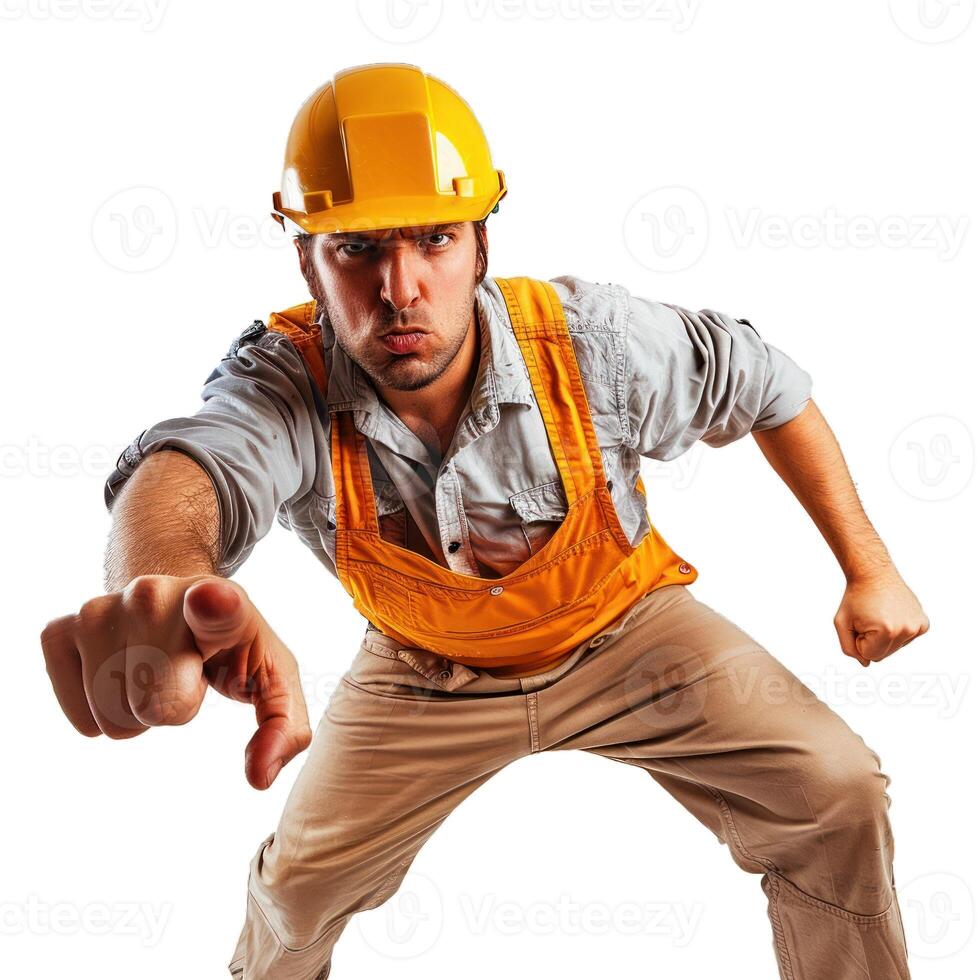 Construction worker pointing in action photo