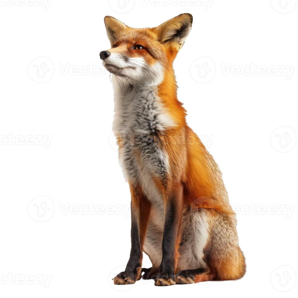 Alert red fox sitting isolated on transparent background photo