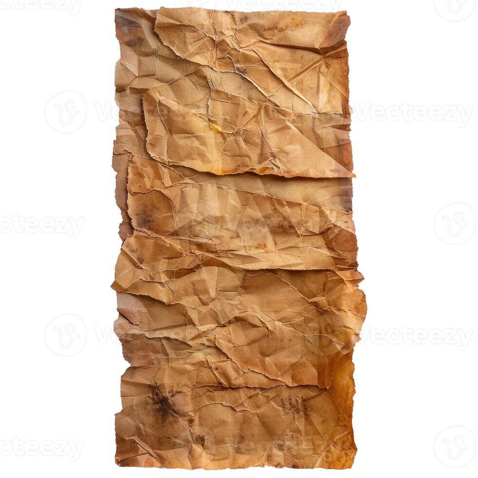 Old crumpled paper sheet isolated showing aging process photo