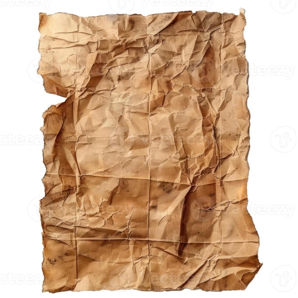 Old paper sheet with burned and crumpled edges is showing its age photo