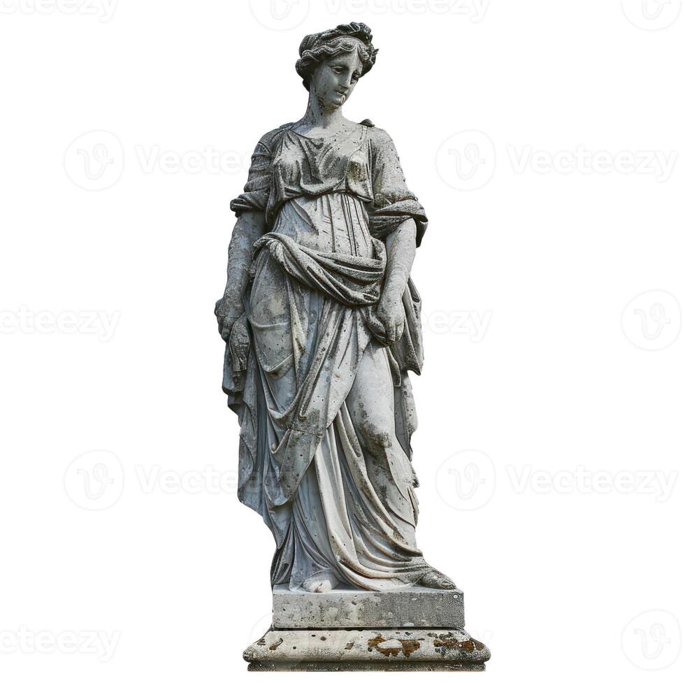 Ancient statue of a woman standing gracefully on a pedestal photo