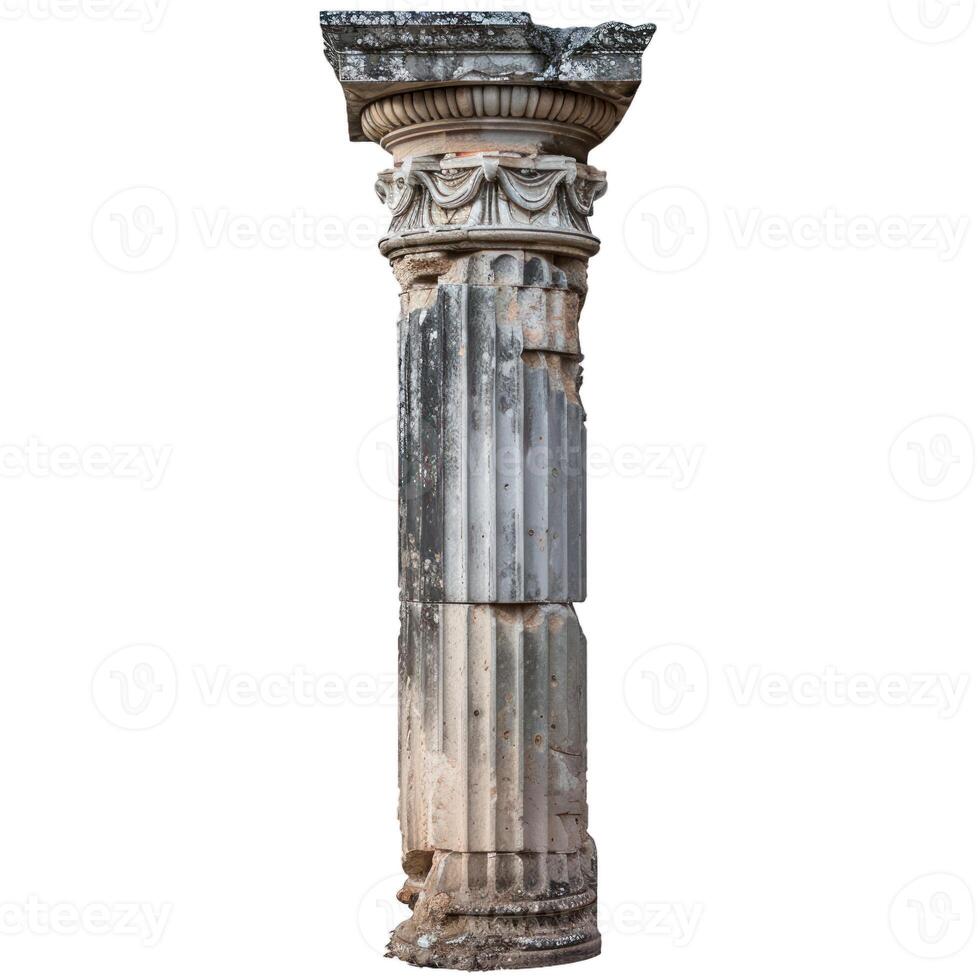Antique corinthian column isolated on transparent background photo