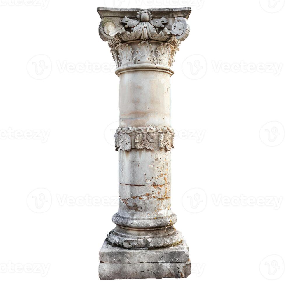 Ancient corinthian column standing tall against white background photo