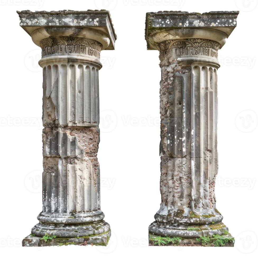 Ancient weathered columns isolated on transparent background photo