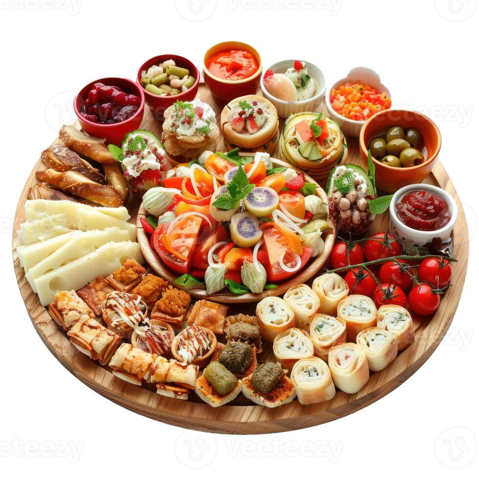 Mediterranean appetizer platter on transparent background photo