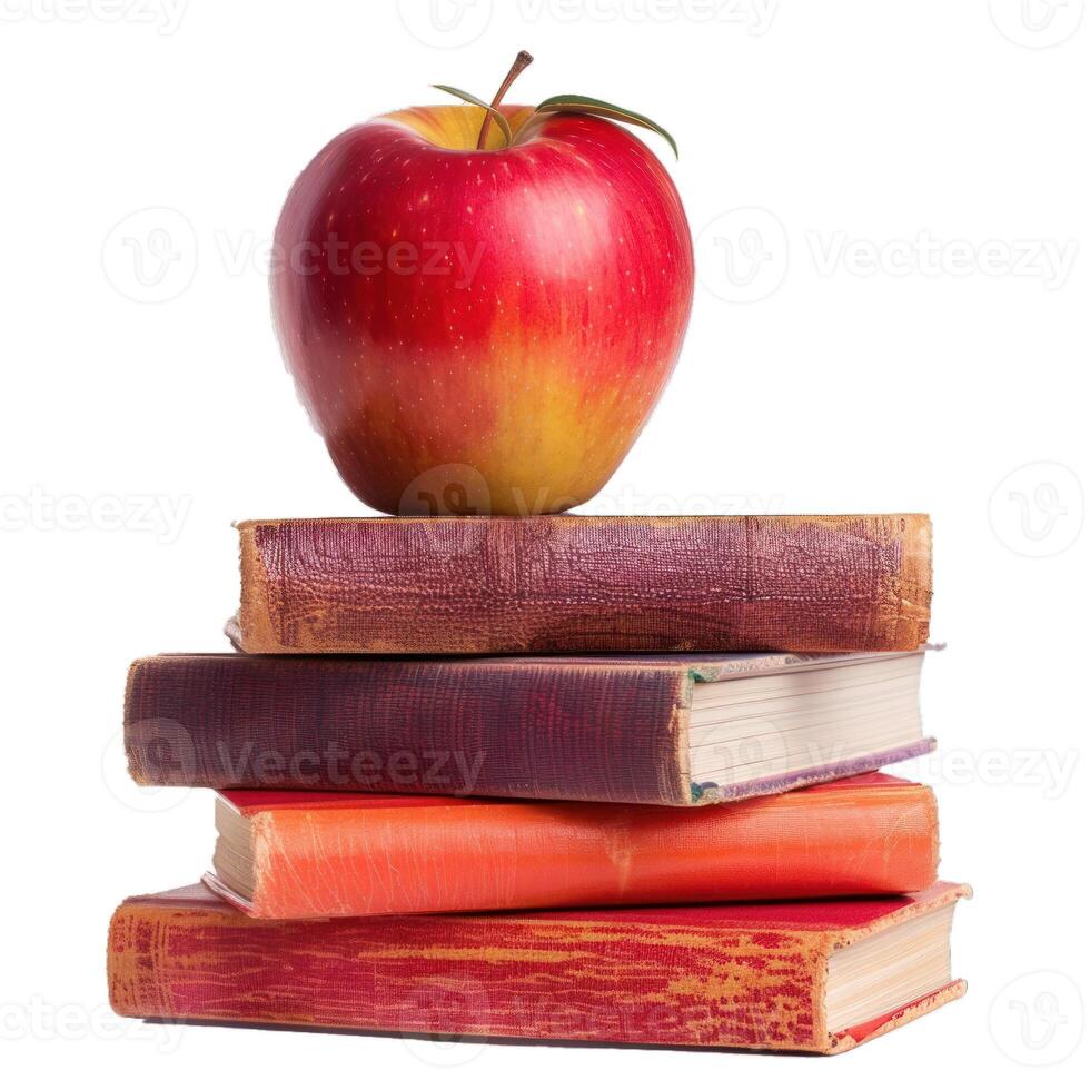 Apple on stack of hardcover books photo
