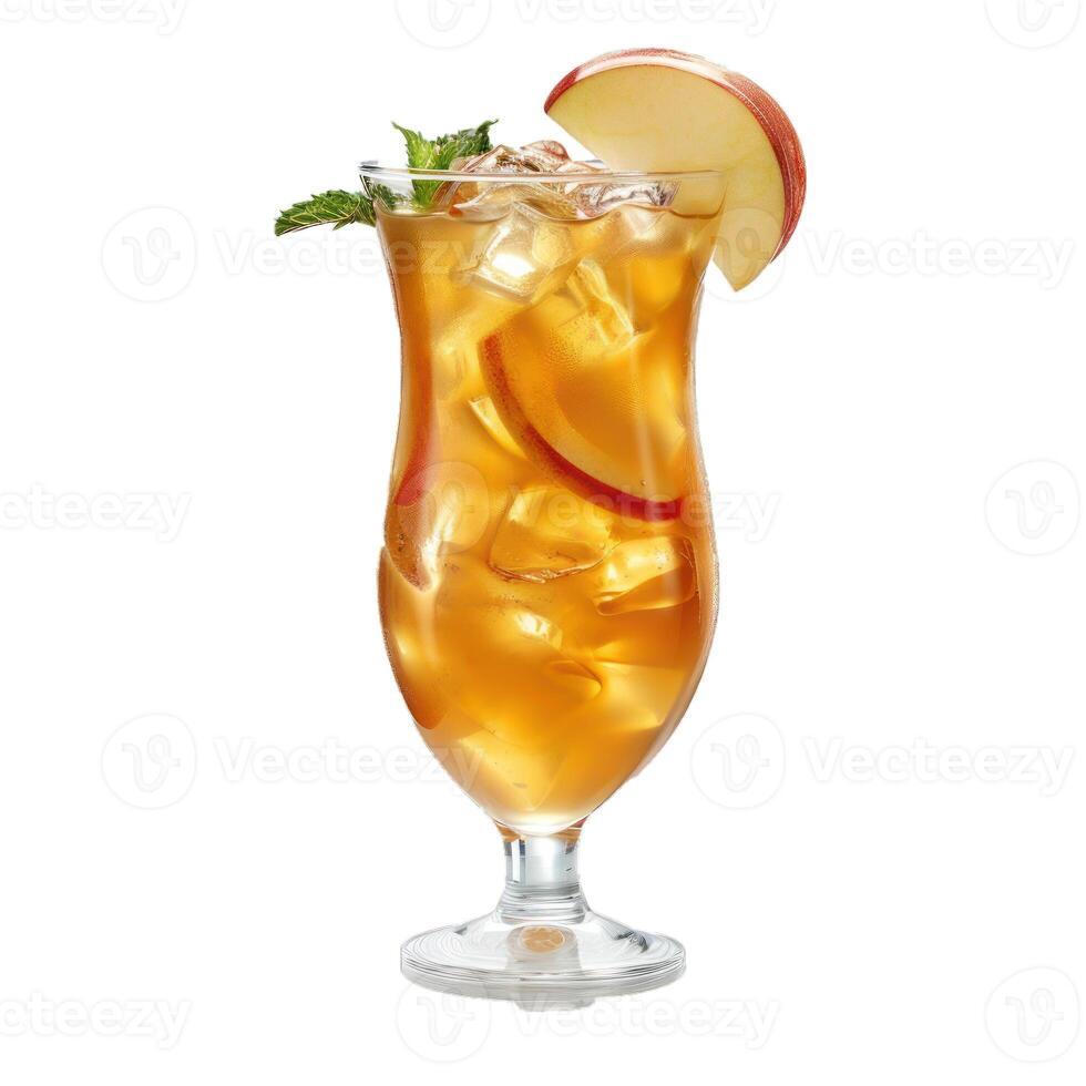 Refreshing ice tea with apple slices and mint on white background photo