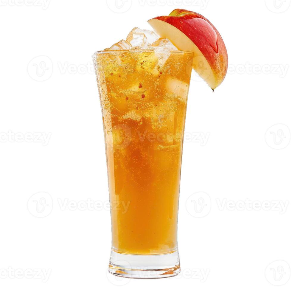 Refreshing apple juice cocktail with ice cubes and apple slice photo