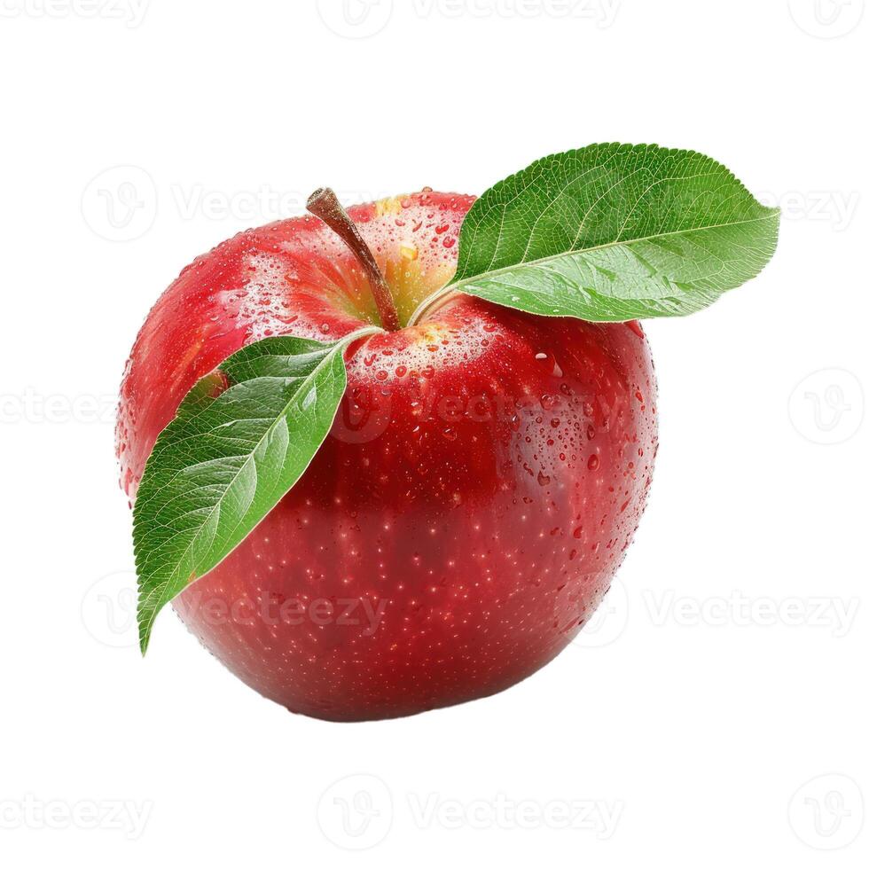 Fresh red apple with leaf on transparent background photo