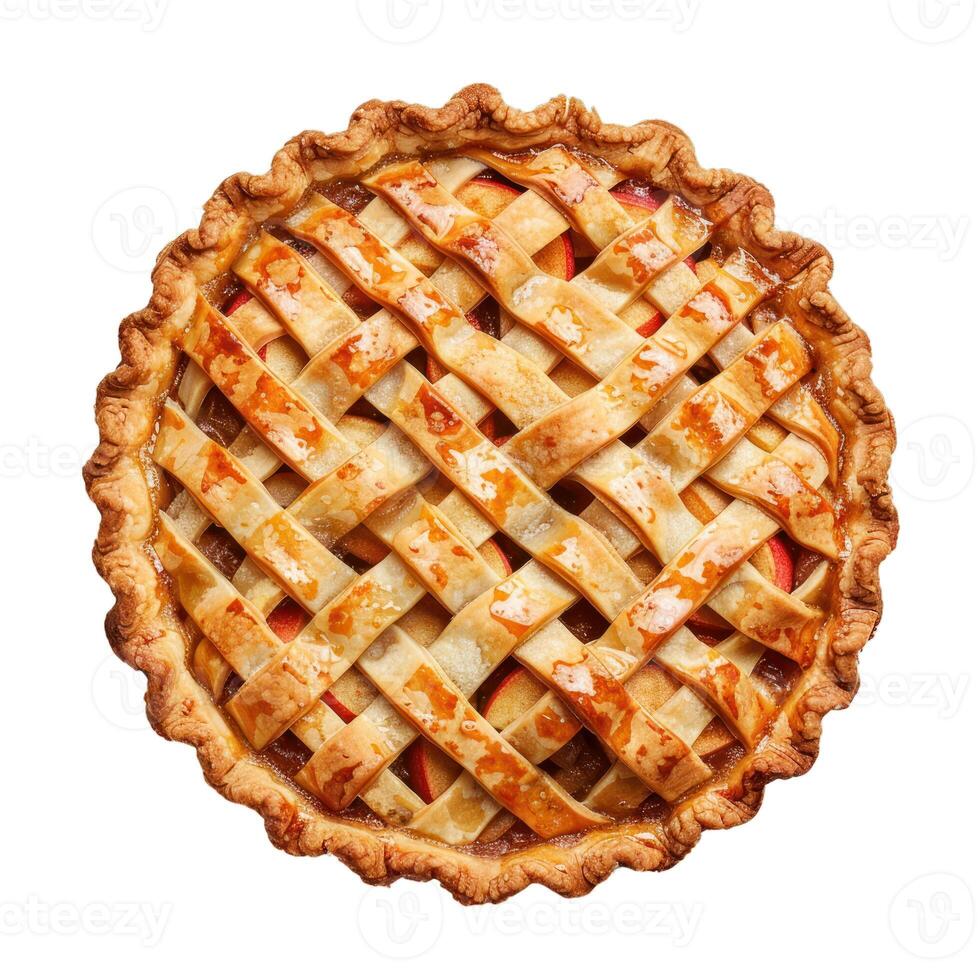 Freshly baked lattice apple pie isolated on transparent background photo