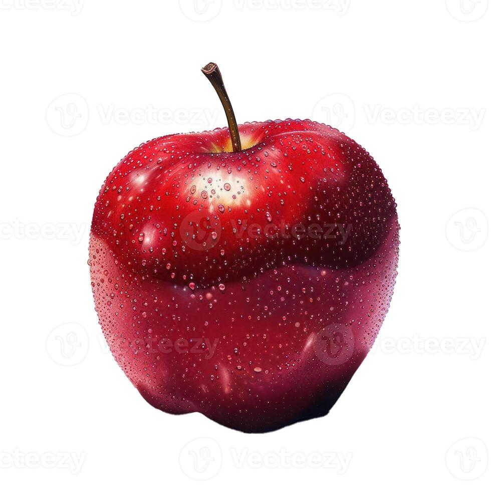 Fresh red apple with water droplets isolated on transparent background photo