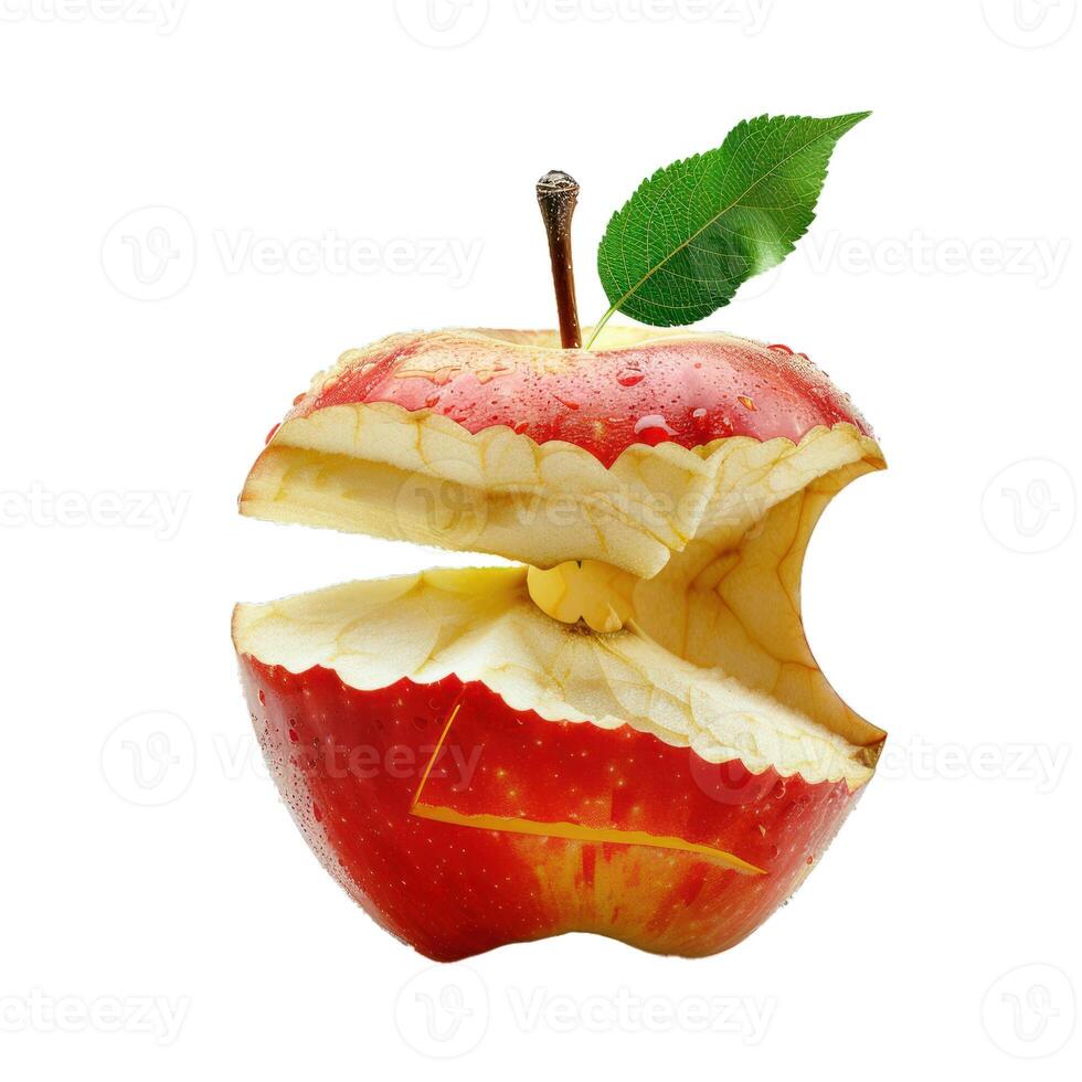 Fresh split apple with leaf on transparent background photo