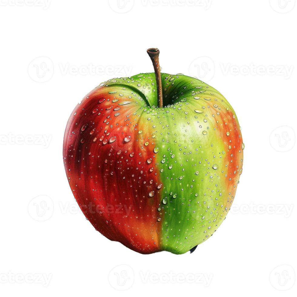 Fresh red and green apple covered with water droplets photo