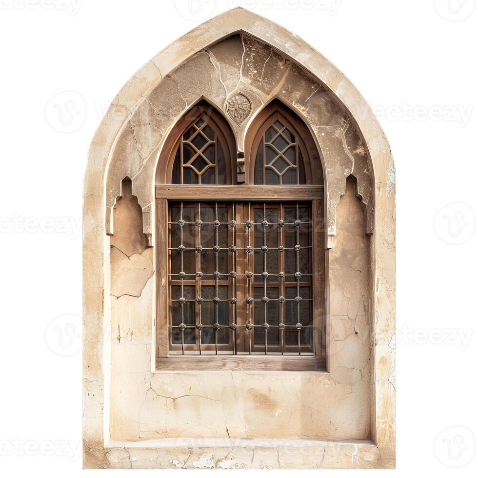 Old arched window showing moorish influence with iron grating photo