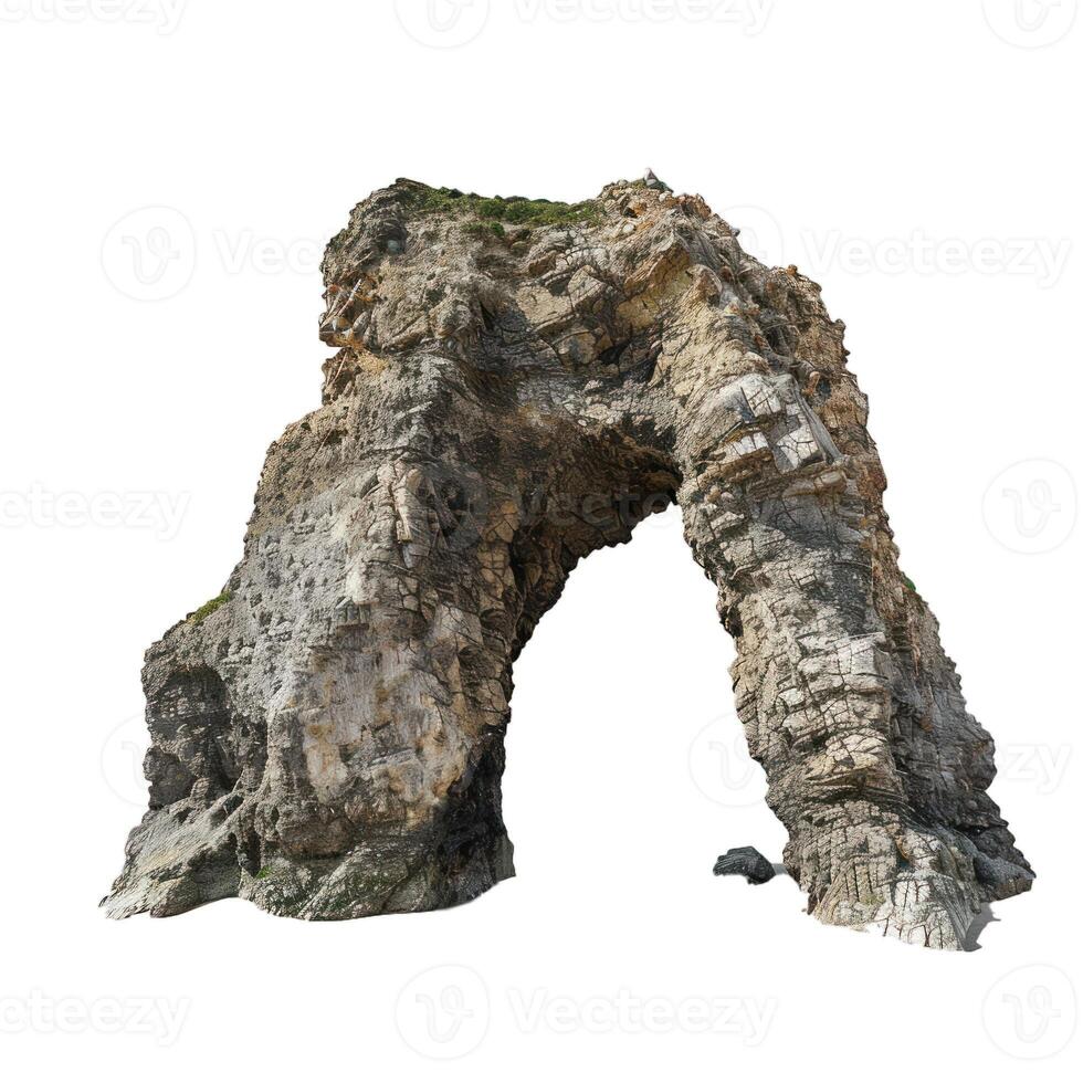 Impressive natural arch forming in a tall cliff on the coast photo
