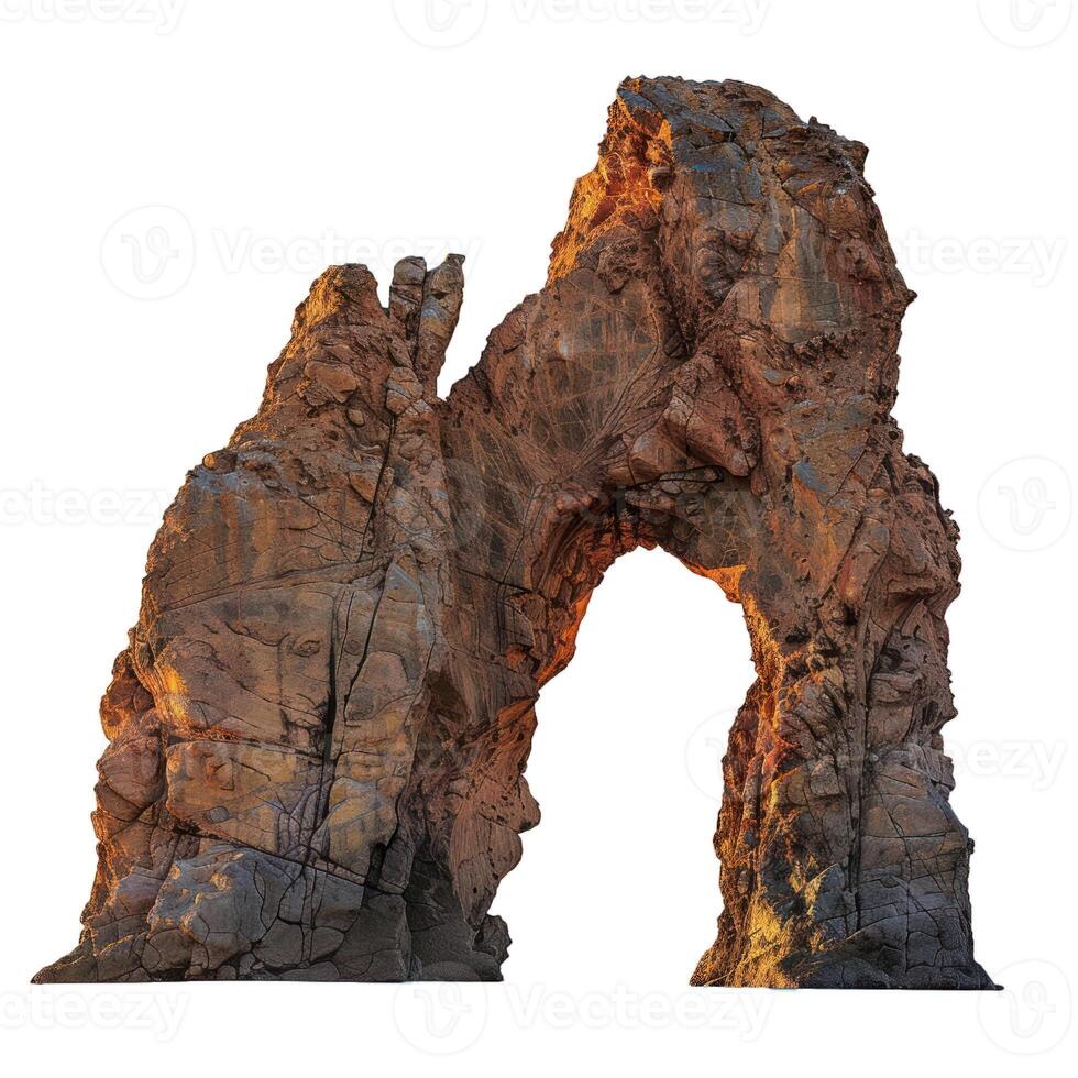 Natural arch forming a passage between two cliffs during golden hour photo