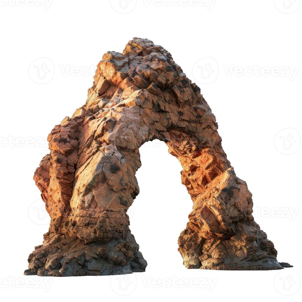 Natural arch rock formation standing isolated on white background photo