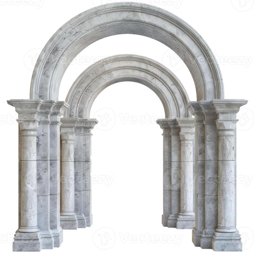 Triple archway forming a passageway with marble columns photo